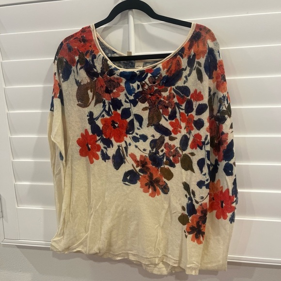 Moth Anthropologie Floral Poncho Linen Blend Top Size Medium - Picture 1 of 5
